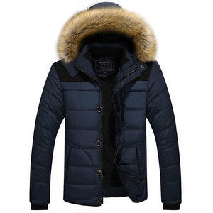 Mens Thick Winter Hooded Big Size Stand Collar Jacket