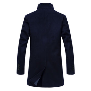 Mens Wool Mid-long Business Casual Trench Coat Autumn Jacket