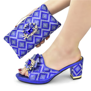 European And American Shoes And Bags Set Solid Color Rhinestone Sandals With Clutch