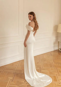 One-shoulder White Simple Slim Wedding Dress Lyiq