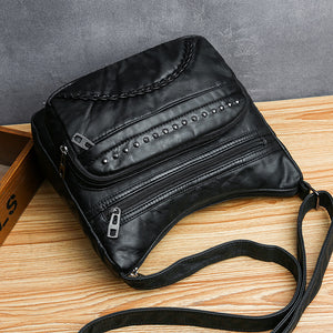Washed Leather One Shoulder Casual Crossbody Bag