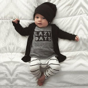 A generation of foreign trade INS explosion models Europe and the United States baby clothes spring and autumn long-sleeved T-shirt letter print stripe suit