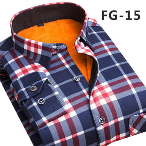 Fashion Men's Slim Shirts Autumn And Winter Thickening Warm Plaid 24 Colors Male Social Shirt Clothing Size M-5Xl