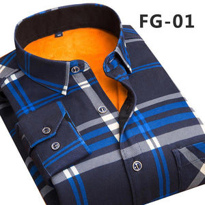 Fashion Men's Slim Shirts Autumn And Winter Thickening Warm Plaid 24 Colors Male Social Shirt Clothing Size M-5Xl