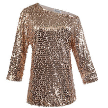 Load image into Gallery viewer, Autumn new sleeves T-shirt female solid color sequins slanting shoulders in the sleeves loose bottoming shirt Wish sizzling explosion models