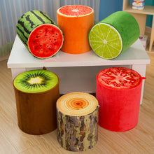 Load image into Gallery viewer, Creative models 3D fruit seat cushion stool children&#39;s cartoon toy round short plush heightening stool a generation