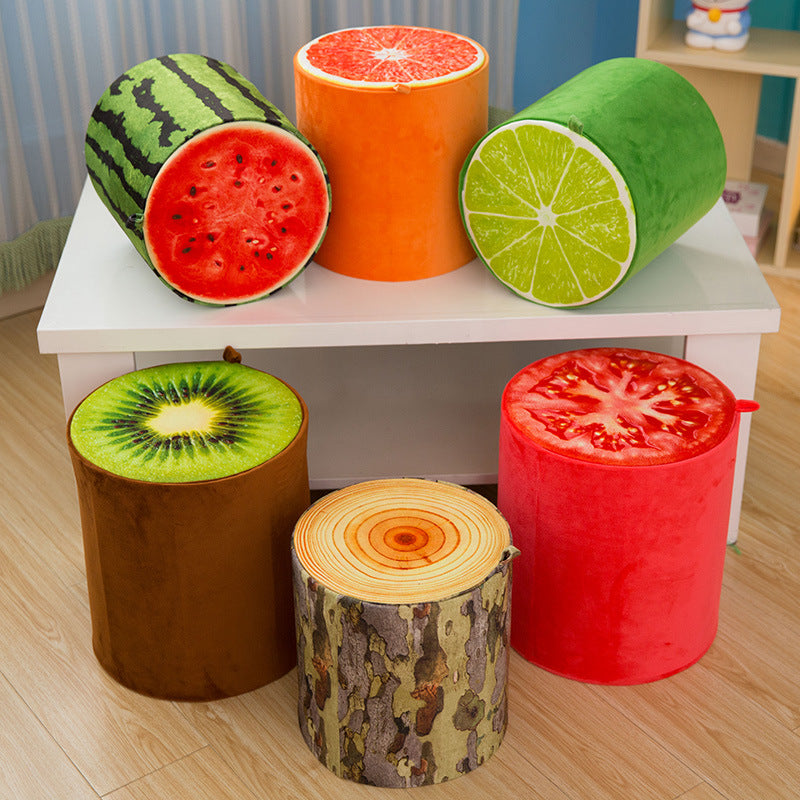 Creative models 3D fruit seat cushion stool children's cartoon toy round short plush heightening stool a generation