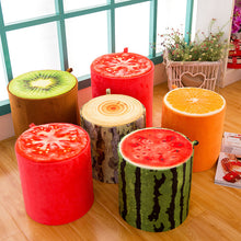Load image into Gallery viewer, Creative models 3D fruit seat cushion stool children&#39;s cartoon toy round short plush heightening stool a generation