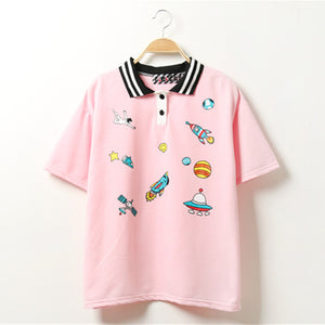 Cute Pink Harajuku Printed T Shirt Kawaii Cartoon Tee Tops 2018 Ladies Fashion Character Kawaii Cute T-shirt Women Clothing