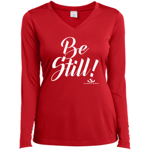 BE STILL Ladies' LS Performance V-Neck T-Shirt