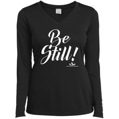 BE STILL Ladies' LS Performance V-Neck T-Shirt