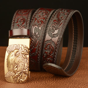 Eagle Buckle Cowskin Leather Belt Quality Alloy Automatic Buckle