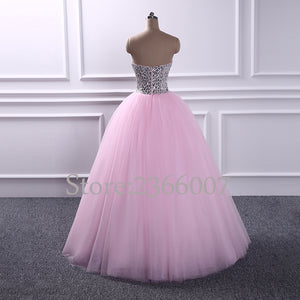 Elegant strapless Beaded  prom dresses 2017 Sweetheart Ball Gown princess style Tulle prom dress 2018 Custom made evening Gowns
