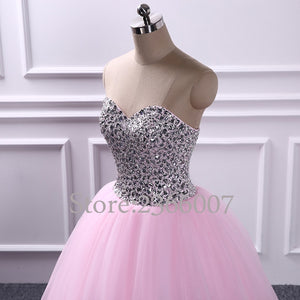 Elegant strapless Beaded  prom dresses 2017 Sweetheart Ball Gown princess style Tulle prom dress 2018 Custom made evening Gowns