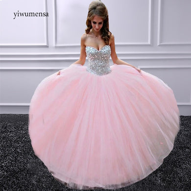 Elegant strapless Beaded  prom dresses 2017 Sweetheart Ball Gown princess style Tulle prom dress 2018 Custom made evening Gowns