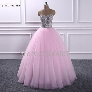 Elegant strapless Beaded  prom dresses 2017 Sweetheart Ball Gown princess style Tulle prom dress 2018 Custom made evening Gowns