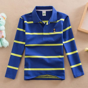 Famli Teen Boys 3Y-16Y Polo Shirt Kids Spring Autumn Fashion Long Sleeve Striped Cotton T-shirt Children Boys Tee Top 14 16