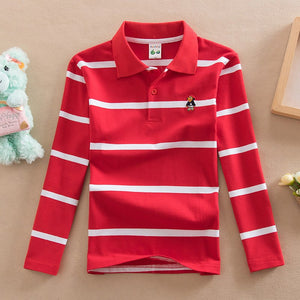 Famli Teen Boys 3Y-16Y Polo Shirt Kids Spring Autumn Fashion Long Sleeve Striped Cotton T-shirt Children Boys Tee Top 14 16