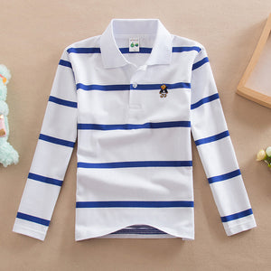 Famli Teen Boys 3Y-16Y Polo Shirt Kids Spring Autumn Fashion Long Sleeve Striped Cotton T-shirt Children Boys Tee Top 14 16