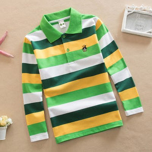 Famli Teen Boys 3Y-16Y Polo Shirt Kids Spring Autumn Fashion Long Sleeve Striped Cotton T-shirt Children Boys Tee Top 14 16