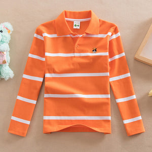 Famli Teen Boys 3Y-16Y Polo Shirt Kids Spring Autumn Fashion Long Sleeve Striped Cotton T-shirt Children Boys Tee Top 14 16