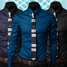 Load image into Gallery viewer, Fashion Men Argyle Luxury Business Style Slim Fit Long Sleeve Casual Dress Shirt