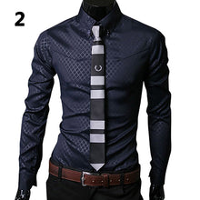 Load image into Gallery viewer, Fashion Men Argyle Luxury Business Style Slim Fit Long Sleeve Casual Dress Shirt