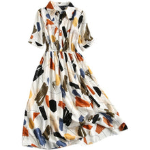 Load image into Gallery viewer, French Graffiti Print Bohemian Women Casual Dress Floral Turn Collar Elastic Waist Knee-Length Vestido Feminino 2022 Summer New