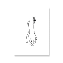 Load image into Gallery viewer, Minimalist Simple Line Drawing Girl Fashion Poster Women Flower Leaf Hand Canvas Painting Wall Art Pictures for Living Room