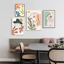 Load image into Gallery viewer, Nordic Fashion Abstract Women Face Matisse Line Drawing Poster &amp; Prints Colorful Girls Canvas Painting Wall Art Pictures Bedroom