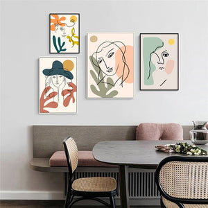 Nordic Fashion Abstract Women Face Matisse Line Drawing Poster & Prints Colorful Girls Canvas Painting Wall Art Pictures Bedroom