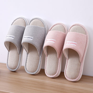 2020 Women Indoor Slippers Floor Flat Shoes Comfortable Anti-slip Home Flax Linen Slipper Woman Men House Cotton Slides