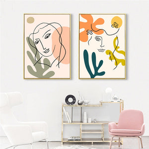 Nordic Fashion Abstract Women Face Matisse Line Drawing Poster & Prints Colorful Girls Canvas Painting Wall Art Pictures Bedroom