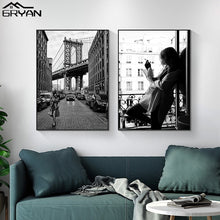 Load image into Gallery viewer, Nordic Black White Retro Fashion Women Wall Art Canvas Poster Abstract Kiss Matisse Line Print Painting Botanical Leaves Picture 1