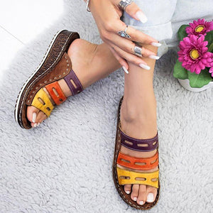 Women Slippers Fashion Summer Ladies Mixed Color Slip On Wedges Sandals Casual Slipper Comfort Beach Shoes Female Slippers