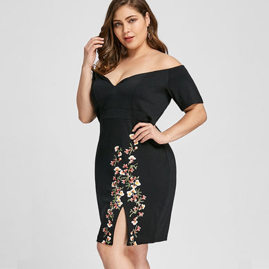 2021 New Women's Spring and Summer One-Shoulder Sexy Split Printed Bag Hip Dress Plus Size Women's Clothes