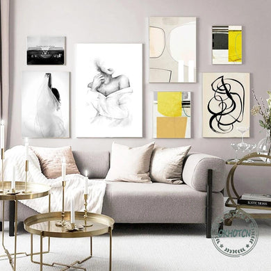 Retro Abstract Line Drawing Canvas Painting Fashion Women Posters and Prints Wall Art Geometric Block Pictures for Living Room 1