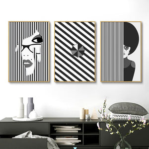Black White Fashion Woman Lines Canvas Poster Nordic Abstract Wall Art Print Painting Modern Picture Living Room Decoration