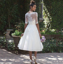 Load image into Gallery viewer, Short 2021 Wedding Dress White For women  Vestido De Noiva Sheer Scoop Half Sleeve Knee Length Short Wedding Dress Cheap