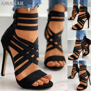 Sexy Ladies Peep Toe Shoes High Heels Women Sandals 2021 Zipper High Heels New Fashion Summer Women Pumps