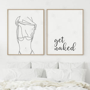 Bathroom Wall Decor Canvas Painting Get Naked Sign Canvas Art Poster One Line Sexy Woman Drawing Canvas Picture Fashion Painting
