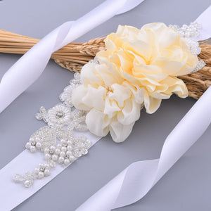 S172 New Ivory Flowers Wedding Belts Bridal Sash Bride Bridesmaid Dress Accessories Women Prom Party Dress Evening Dresses Belt