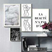 Load image into Gallery viewer, Nordic Fashion White Cotton Dance Girls Canvas Painting Abstract Woman Line Drawing Posters and Prints Wall Art Pictures