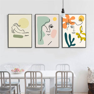 Nordic Fashion Abstract Women Face Matisse Line Drawing Poster & Prints Colorful Girls Canvas Painting Wall Art Pictures Bedroom