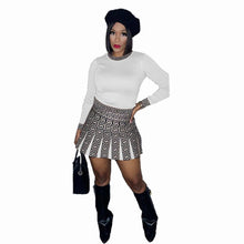 Load image into Gallery viewer, Spring Summer Two Piece Set Women Fashion Round Neck Long-sleeved Tshirt Labyrinth Print Short Skirt Suit Casual Two Piece Set W