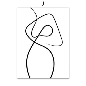Black White Fashion Woman Abstract Lines Wall Art Canvas Painting Nordic Posters And Prints Wall Pictures For Living Room Decor