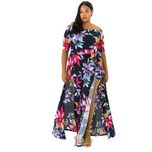 Load image into Gallery viewer, New plus size dress 6XL-9XL bust 148CM women&#39;s sexy one-shoulder split short sleeve digital printing one-piece plus size dress