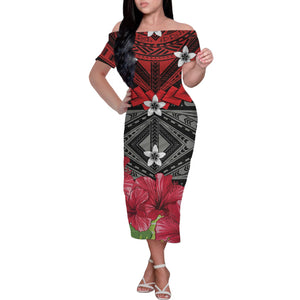Custom Hawaiian Style Printed Long-Sleeved Polyester Dress Beach Party 2021 Plus Size Ladies Simple Dress Off-Shoulder 1