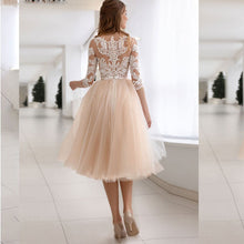Load image into Gallery viewer, Champagne Tea-Length Wedding Dresses For Women Short Lace Appliques Bride Gowns Custom Made  illusion Tulle Princess  Dresses