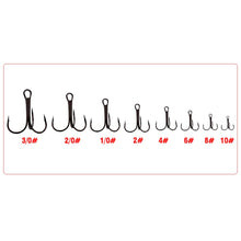 Load image into Gallery viewer, 50Pcs/lot  Fishing Treble Hook Size 2/4/6/8/10/12/14 High Carbon Steel Sharp Barbed Black/Brown/White